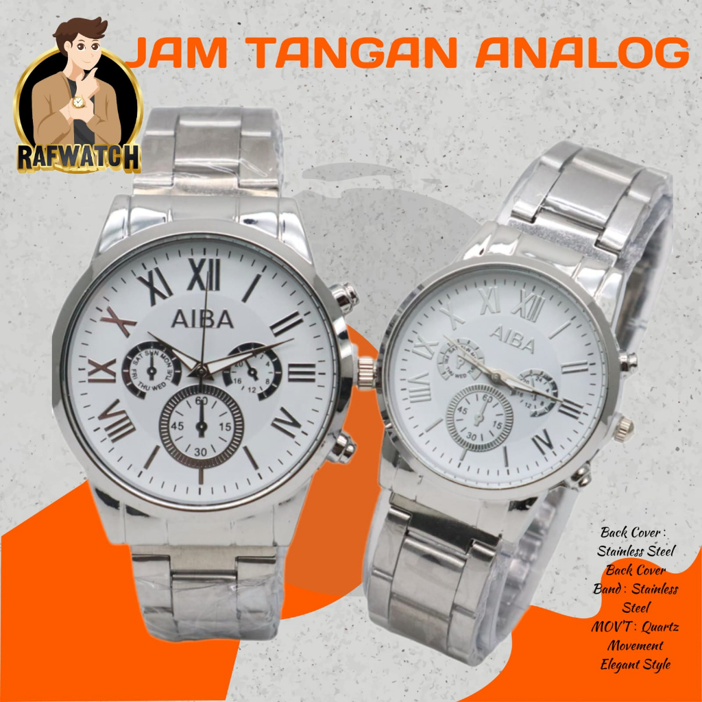 Jam Tangan Pasangan Pria Wanita Analog Casual Rantai Stainless Silver Hitam RPA9