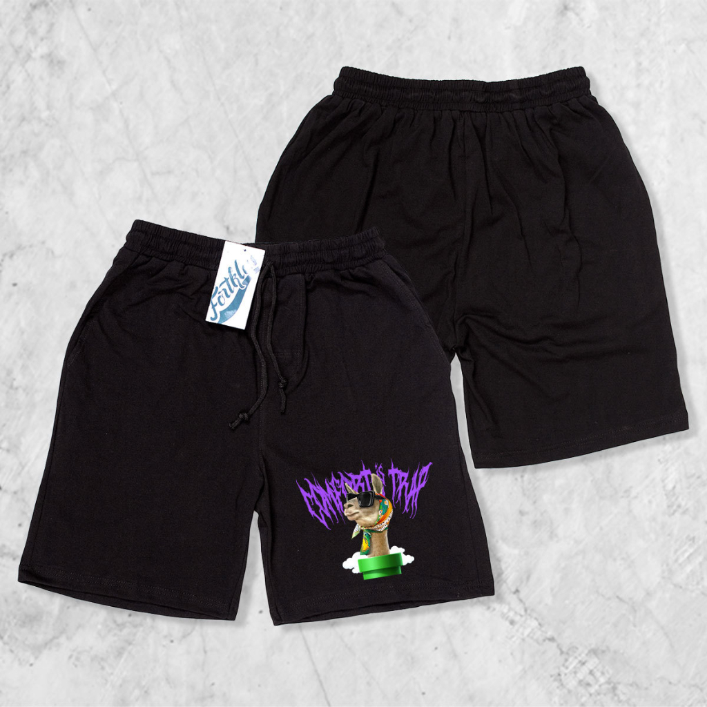 Hipnop ILLAMA Celana Pendek Combed Olahraga Pria Wanita Running Gym Sport Kolor Katun Combed Motif