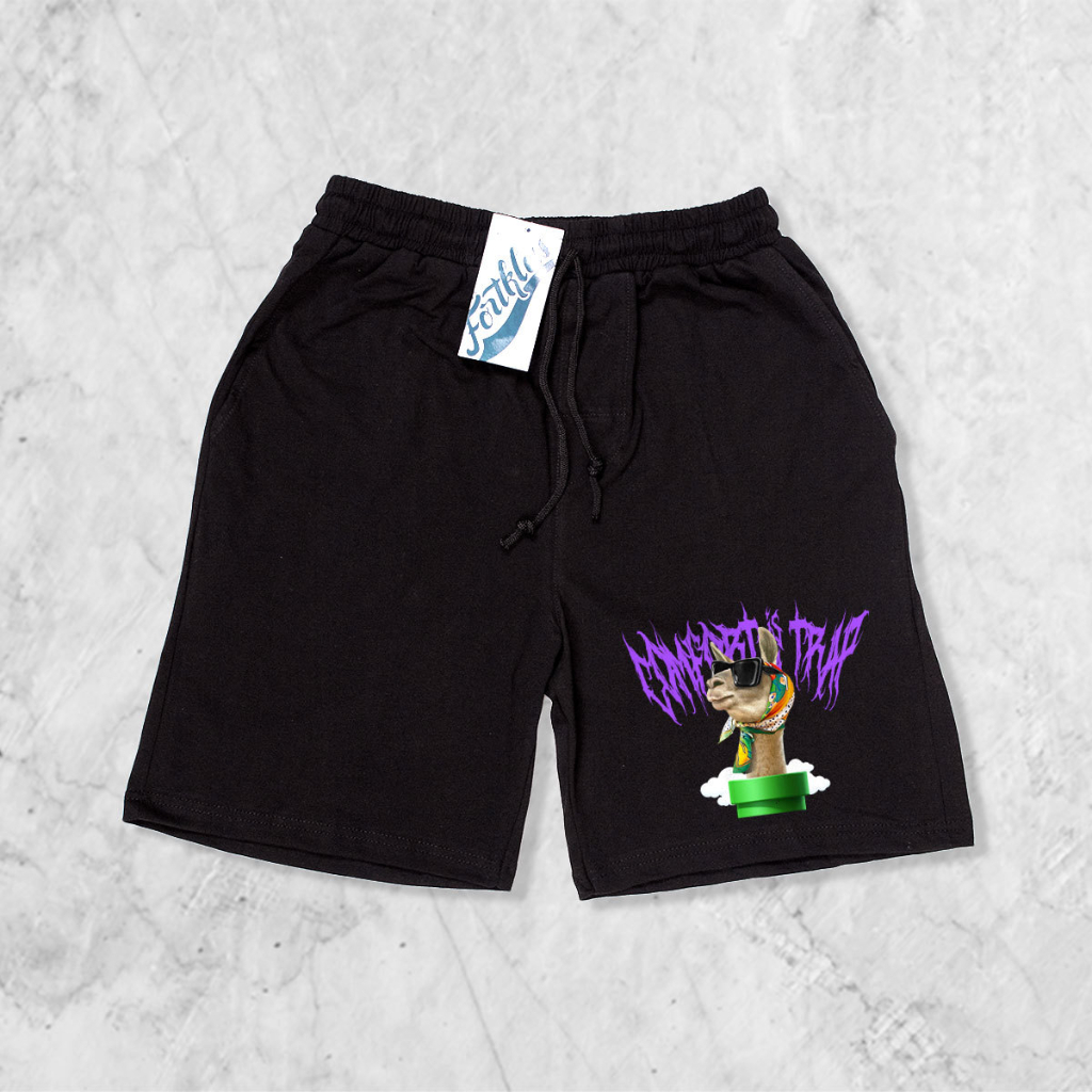 Hipnop ILLAMA Celana Pendek Combed Olahraga Pria Wanita Running Gym Sport Kolor Katun Combed Motif