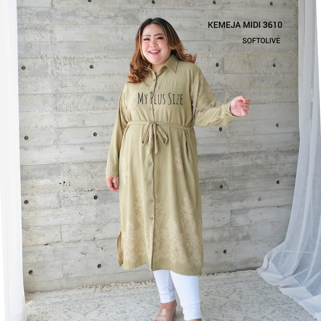 Kemeja Midi Long Tunik Jumbo 3610, Ld 125, 130 &amp; 150 cm