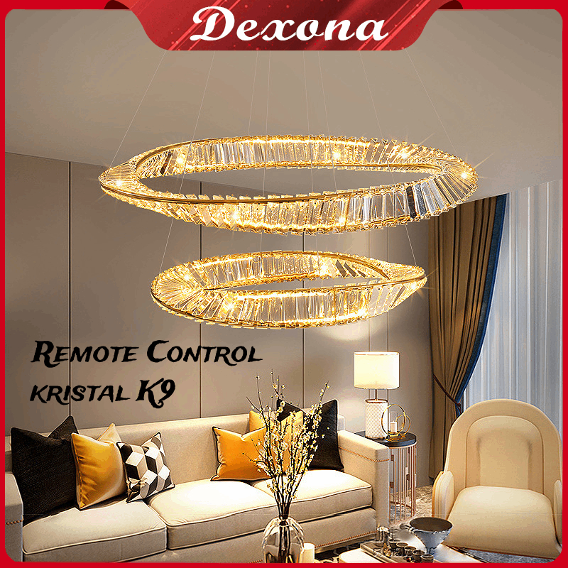 ⭐Garansi⭐Lampu Gantung 3 Warna LED &amp; Remote Control &amp; Garansi Kamar Tidur lampu Ruang Makan lampu Ruang Tamu Emas lampu Bulat Kristal Minimalis