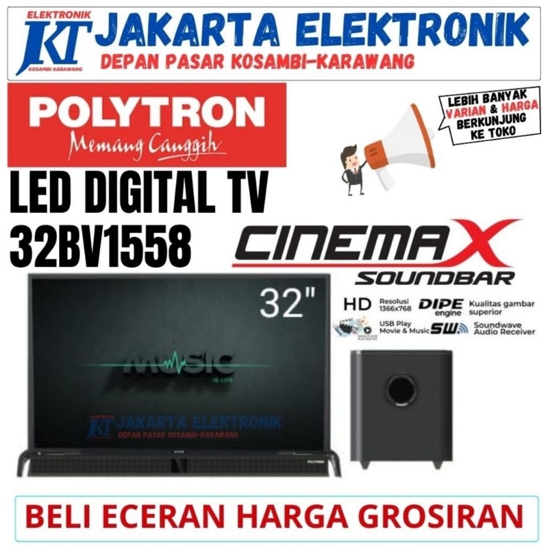 LED TV POLYTRON 32INCH DIGITAL CINEMAX SOUNDBAR 32BV1558