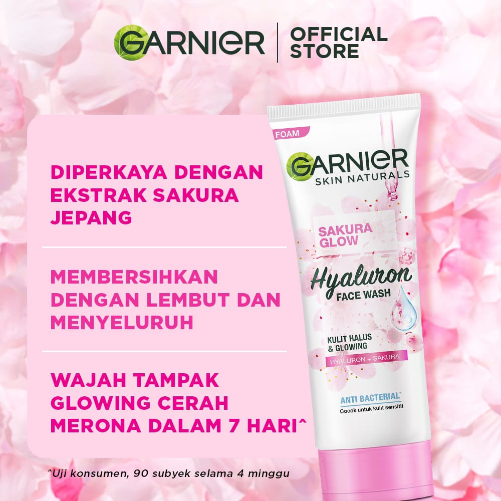 (Pembersih Wajah) Garnier Sakura White Hyaluron Cleanser Pinkish Glow Foam/Whip Facial Wash 100ml / 50ml - Pink Sabun Pencuci Wajah Cuci Muka Cleanser Face Wash