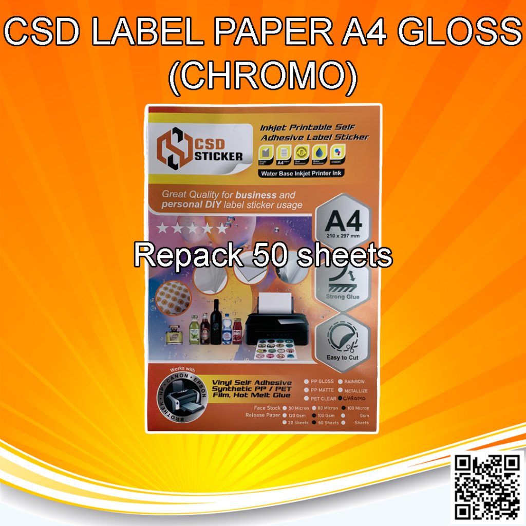 Kertas Stiker Kromo Label Paper Inkjet Print A4 CSD Chromo Glossy Repack