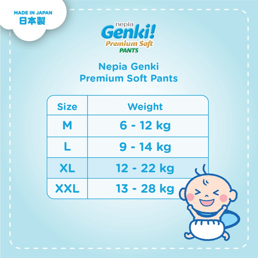 NEPIA GENKI M58 L44 XL38 XXL26 Premium Soft Pants Jumbo Pack | Popok Premium Tipe Celana