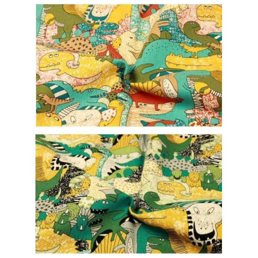 kain linen tema dinosaurus dengan 2 pilihan warna dan motif,jual persetengah meter,cocok buat sarung