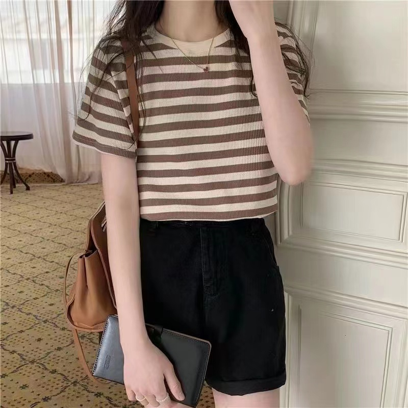 Idgaf Polo Striped Knit - Atasan Wanita Rajut Import TM (0587)