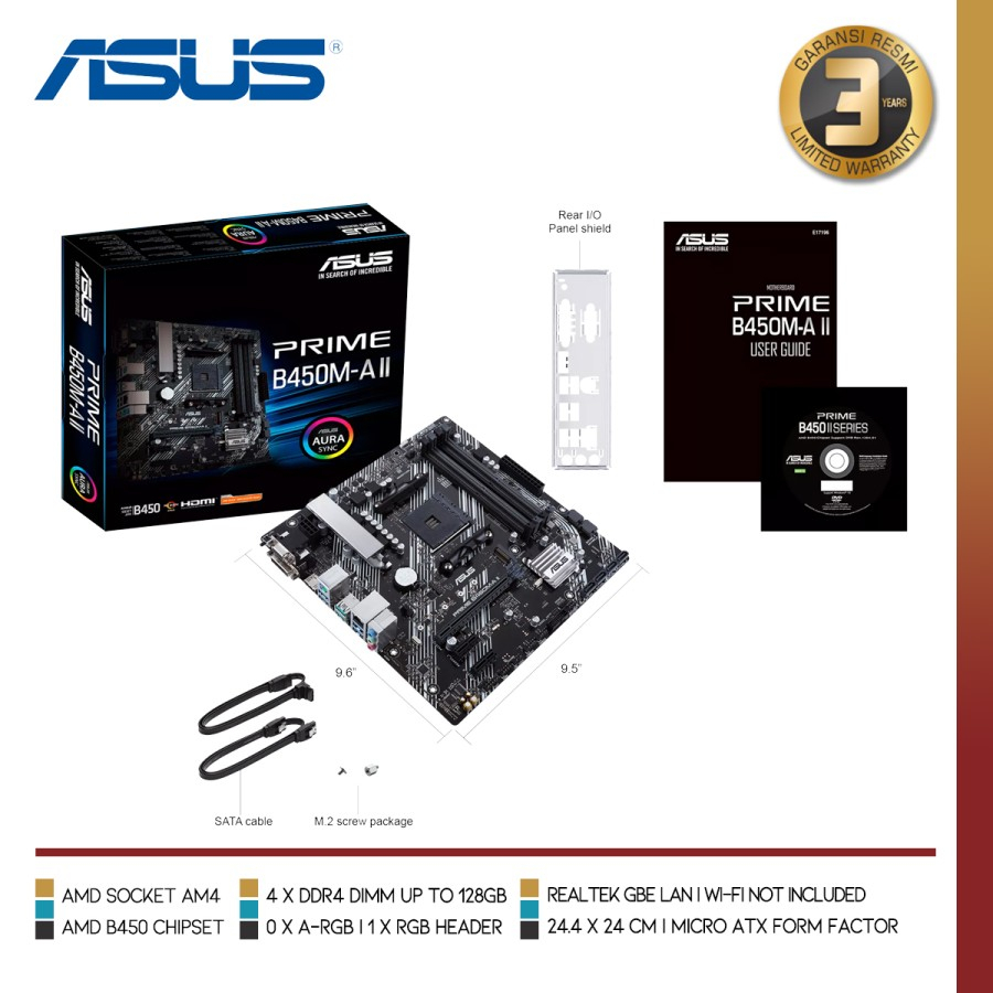 ASUS PRIME B450M-A II | MAINBOARD AMD B450 AM4 Micro ATX - GARANSI