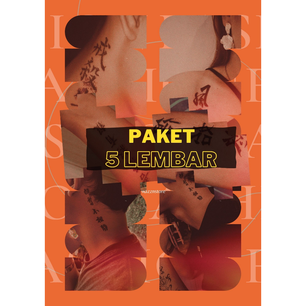 5 lembar Tatto temporer Tulisan Cina jepang Kanji (Random) / Temporary tattoo sticker tahan air