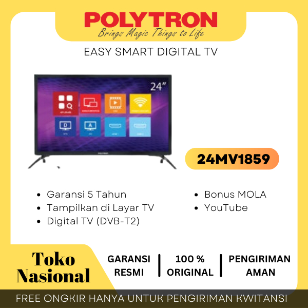 [CIANJUR]  LED Smart TV Polytron 24 Inch PLD 24MV1859 / Digital Youtube Mola