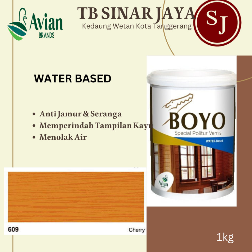 Avian Boyo Politur Cat Kayu BOYO WATER BASED 1KG - 609 CHERRY