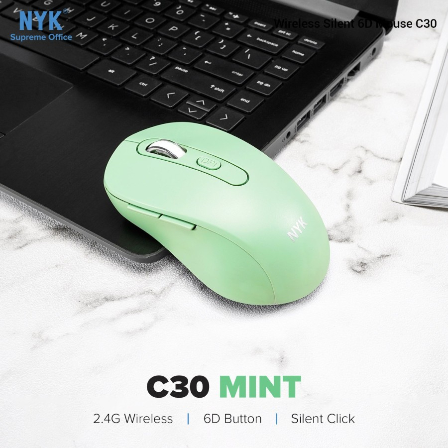 Mouse Wireless NYK C30 Mint Pastel Silent Click