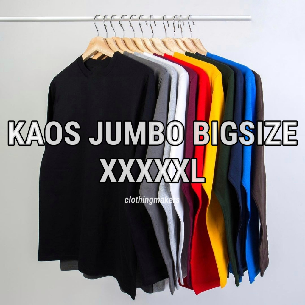 Kaos Pria Wanita Jumbo Big Size Lengan Panjang XXXXXL Polos Cotton Combed 30s Ld 130 135 Cewek Cowok Unisex Murah