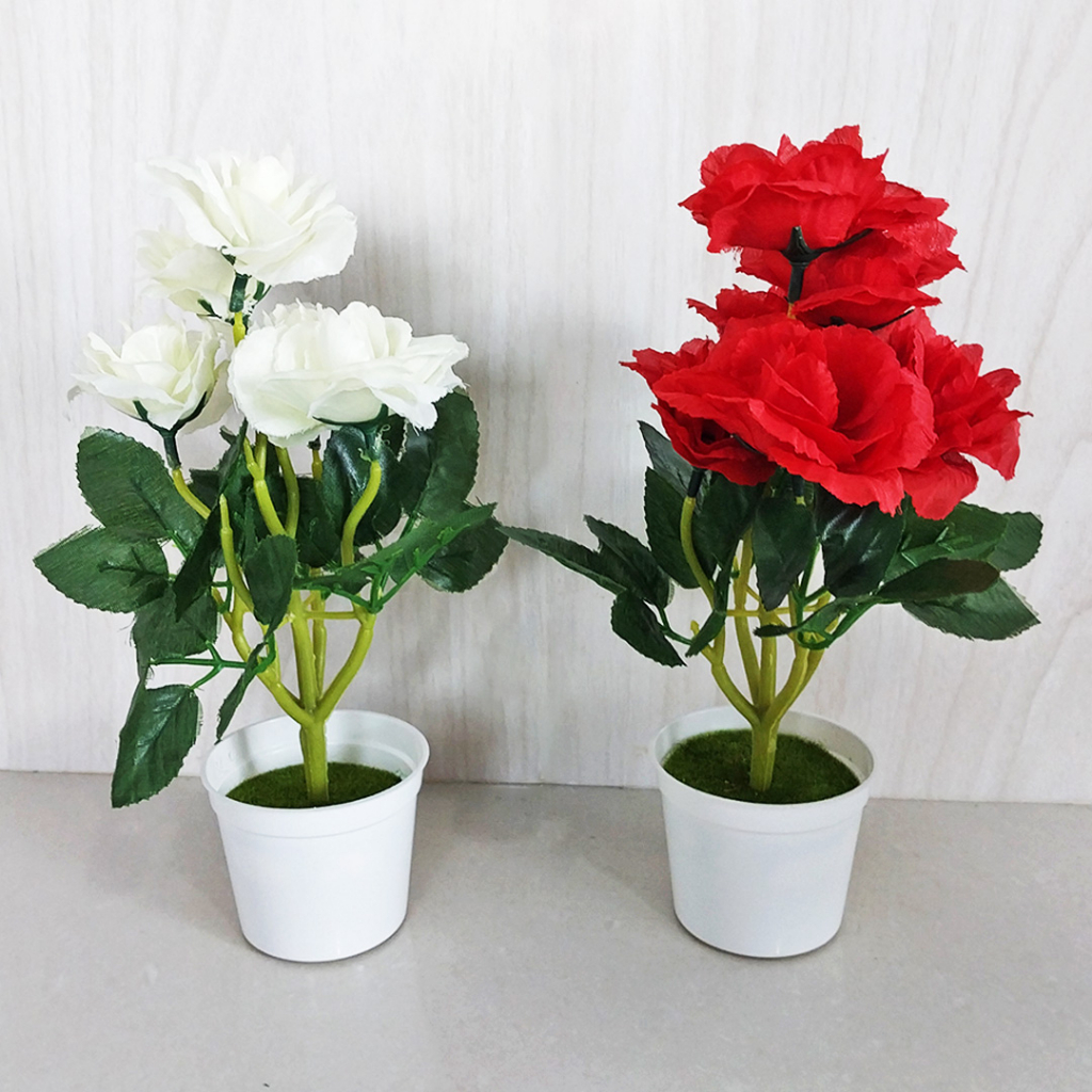 AND / COD / Pot Bunga Mawar Hias Plastik Dekorasi Rumah Terkini Bunga Hias Artificial Flowers Murah Import PBP108