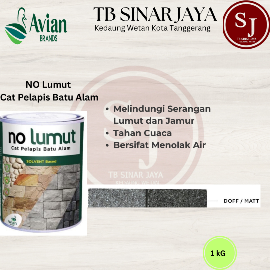 Avian NO LUMUT 1kg Solvent Based Cat Vernish Coanting Pelapis Batu Alam ( Pakai Tiner ) - DOFF / MATT