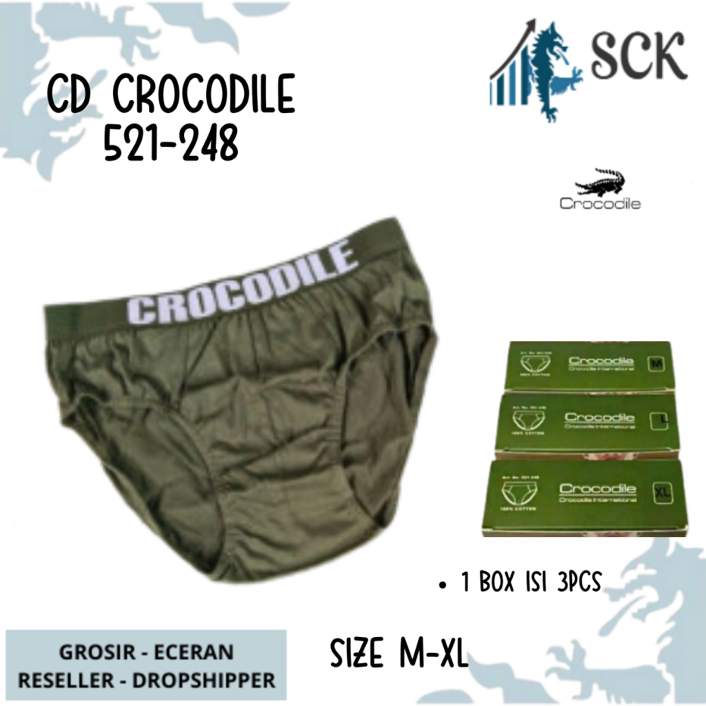 [ISI 3] CD Pria CROCODILE 521-248 Pinggang Karet Boxer / CD Cowok PAKAIAN DALAM Pria - sckmenwear GROSIR