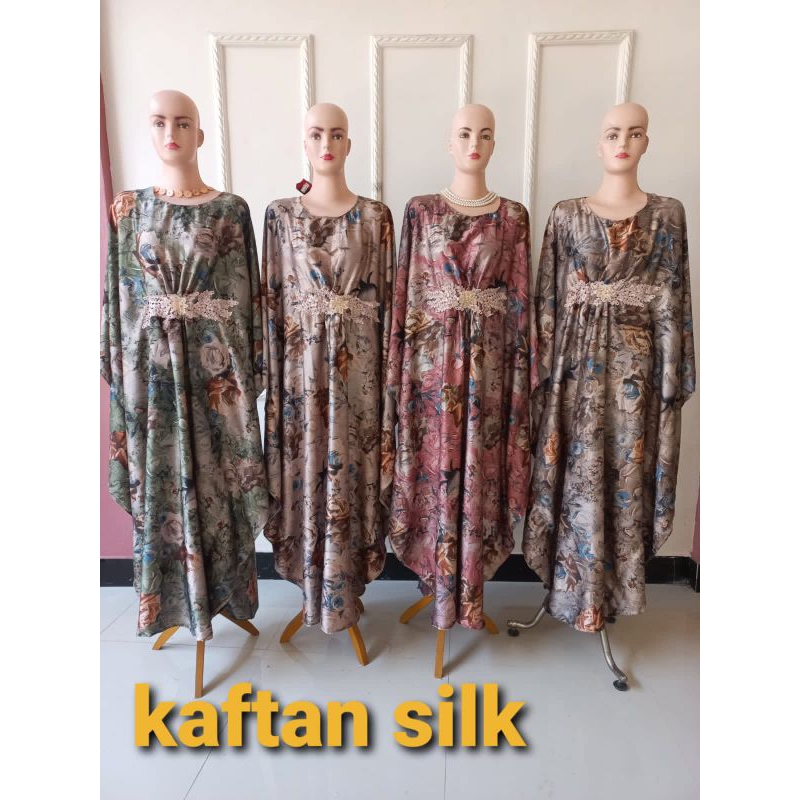 kaftan silk dada renda rajut pas buat acara resmi kain jatuh adem tidak tembus