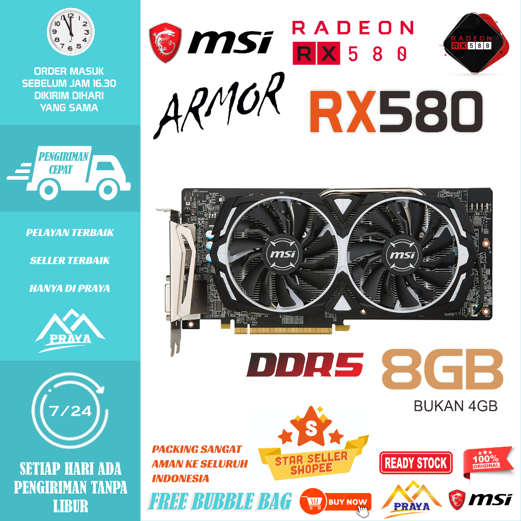 GRAPHIC CARD VGA RADEON RX580 RX 580 MSI XFX SAPPHIRE ASROCK GIGABYTE ASUS ROG BUKAN NVIDIA