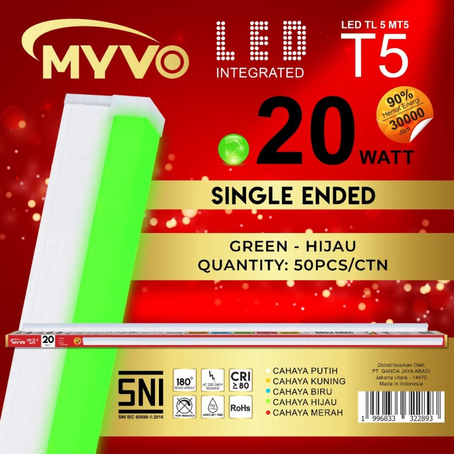 Lampu T5 LED MYVO 20 Watt 20W Panjang 120cm Super Terang - Putih