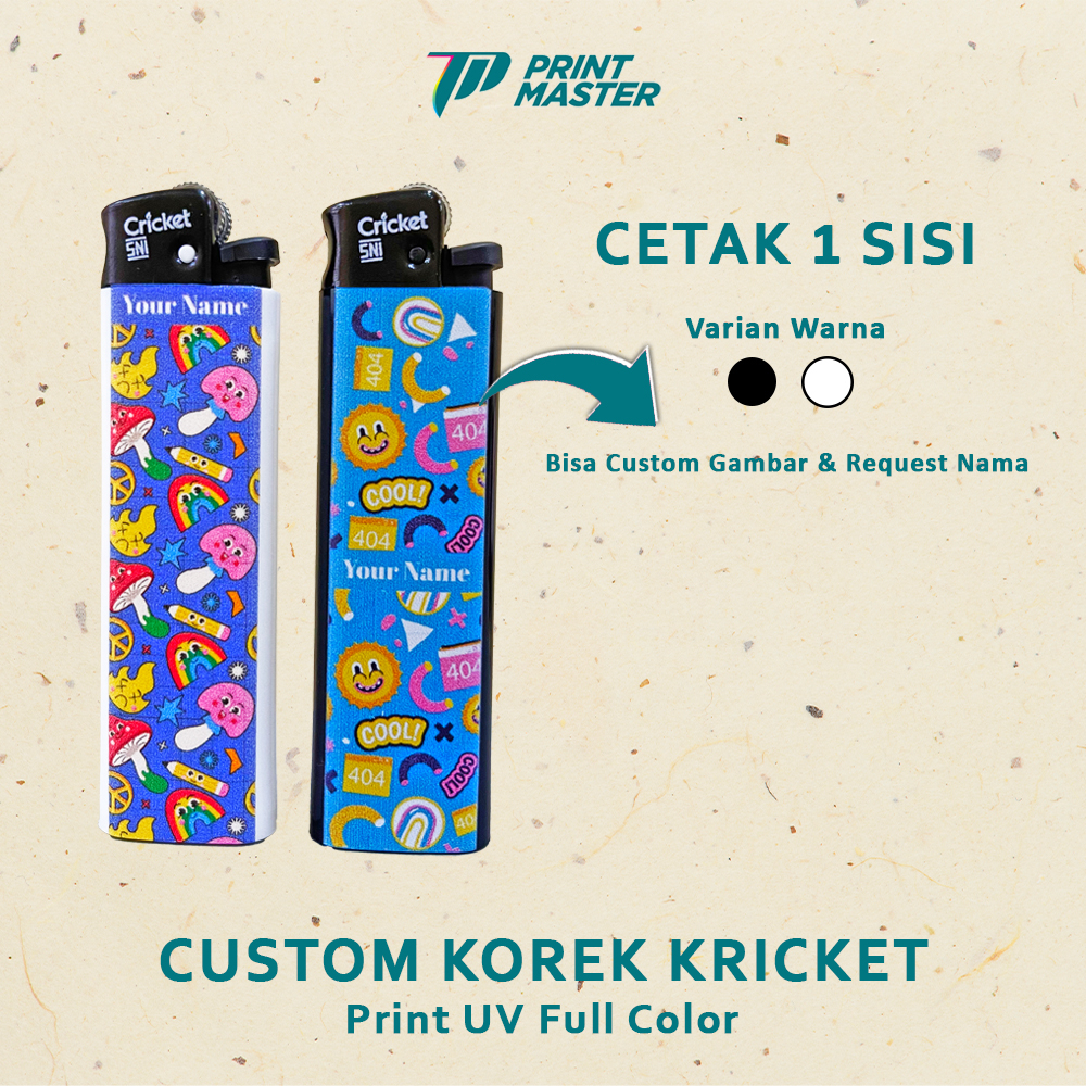 Custom Korek Api Cricket Lighter Promosi Souvenir Print UV 1 Sisi