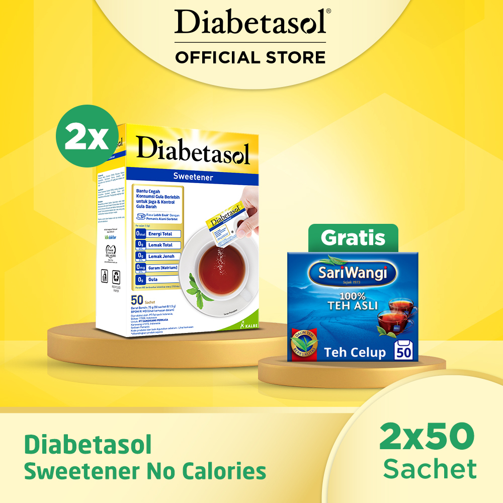 

Buy 2 Diabetasol Sweetener No Calories 50x1.5g Free Sariwangi Teh Celup Hitam 50s