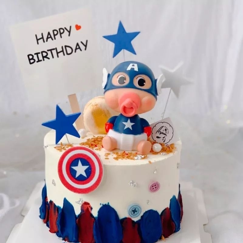 Topper Kue Captain America / Cake topper captain america / Hiasan kue ultah anak / figure captain am