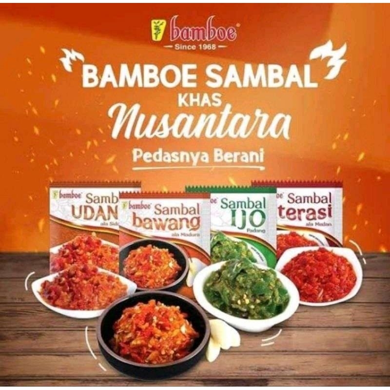 

Sambal IJO/Terasi/Bawang/Udang Sachet BAMBOE 15gr Khas Nusantara Enak Mantap