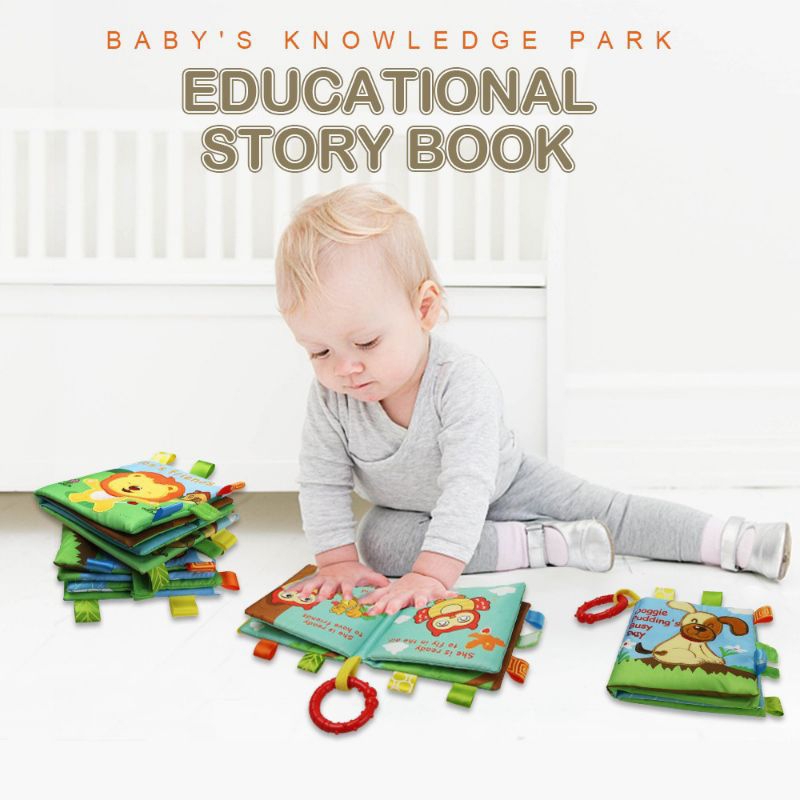 Mainan Edukasi Bayi Buku Kain Cerita Hewan Story Cloth Book Animal Baby Kado Mainan Buku Bantal Gantung Teether Sensory Anak Bayi Tummy Time