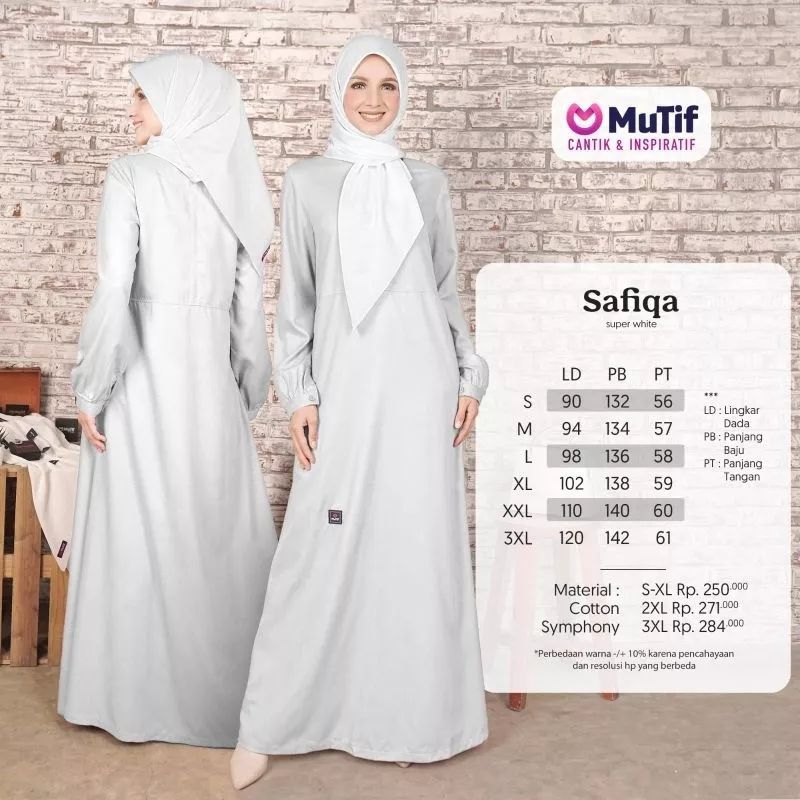 Mutif Safiqa Super White | Gamis Mutif Putih | Gamis Putih | Gamis Putih Polos | Gamis Kondangan | G