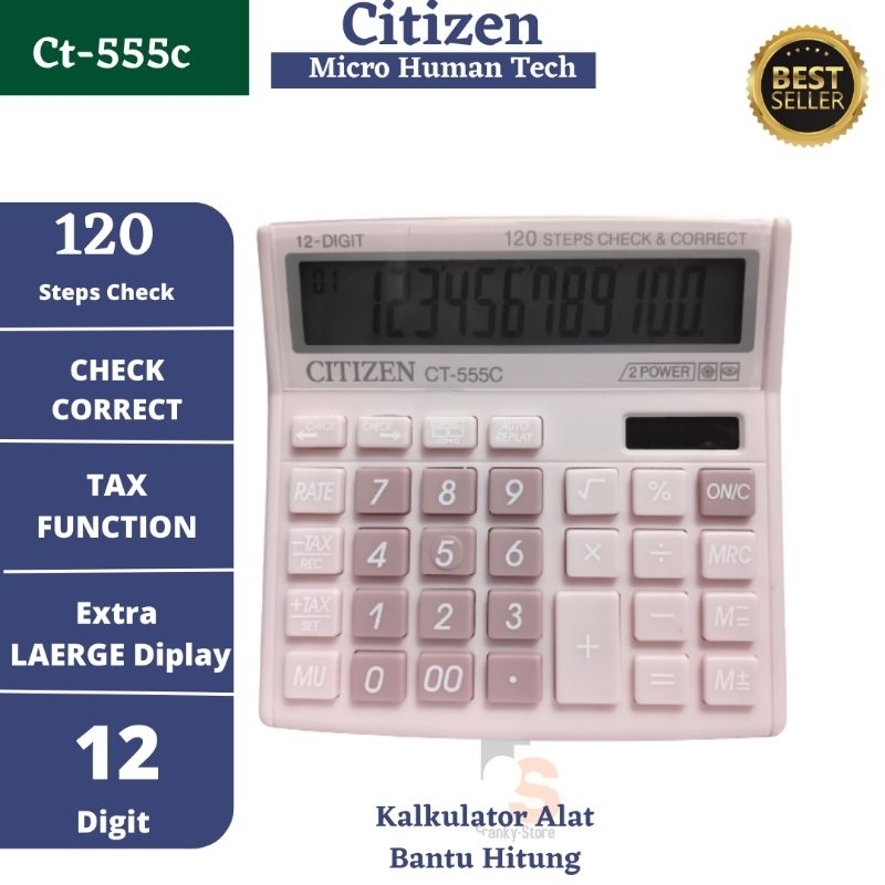 

Kalkulator dagang Fancy 12 Digit Warna Warni Chek Ulang Pastel Lucu Ct 555N 555 N