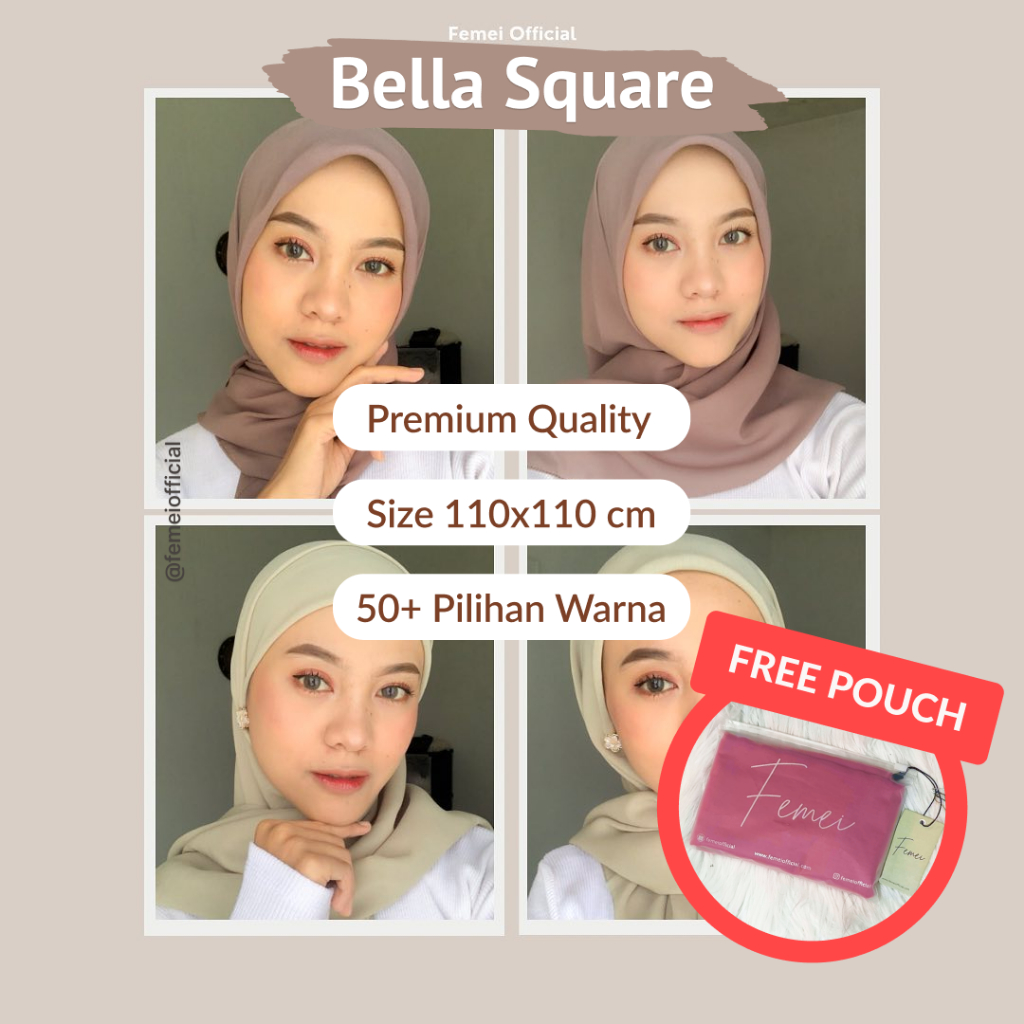 Kerudung Bella Square | Jilbab Segi Empat | Hijab Polycotton Anti Letoy | 50 Warna | Coksu Milo Mocc