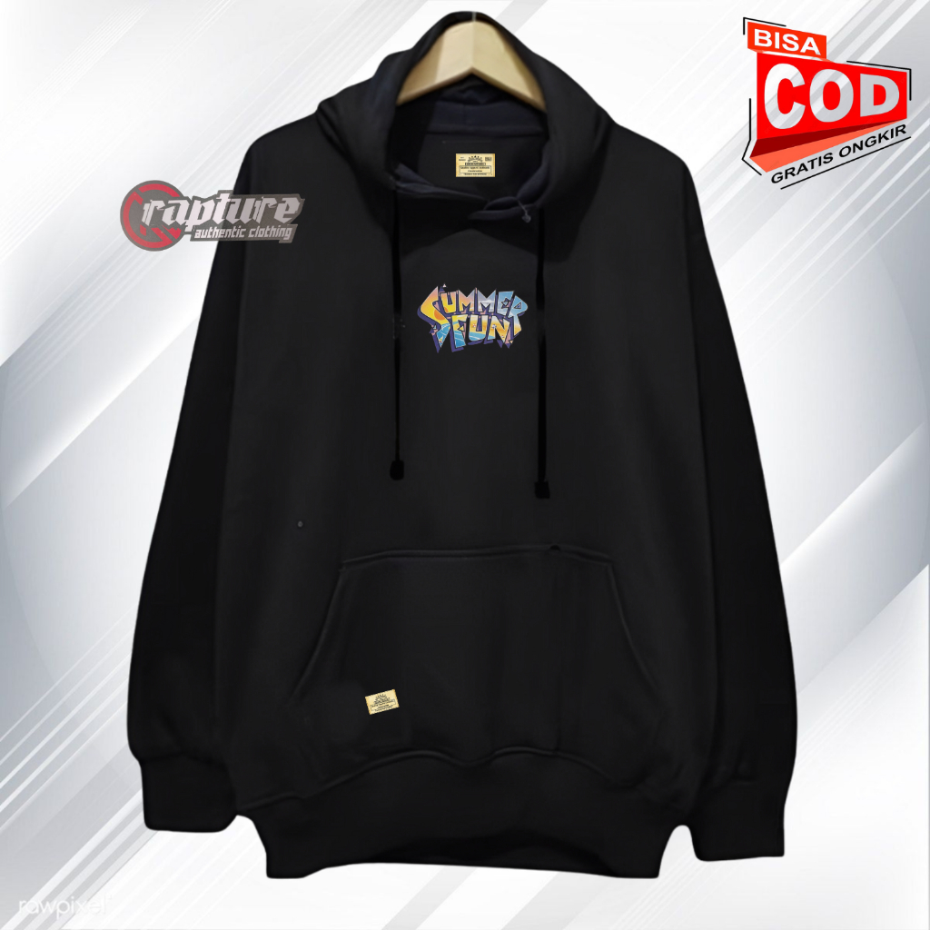 Hoodie Sweater Pria Distro Oversize Aesthetic Warna Hitam List Summer Fun Terlaris Terpopuler Sweter Hudie Cowok Unisex Bahan Fleece Tebal Kekinian Keren Suiter Hodie Laki Laki Terbaru 2023 Hodi Jumper Size M L XL XXL