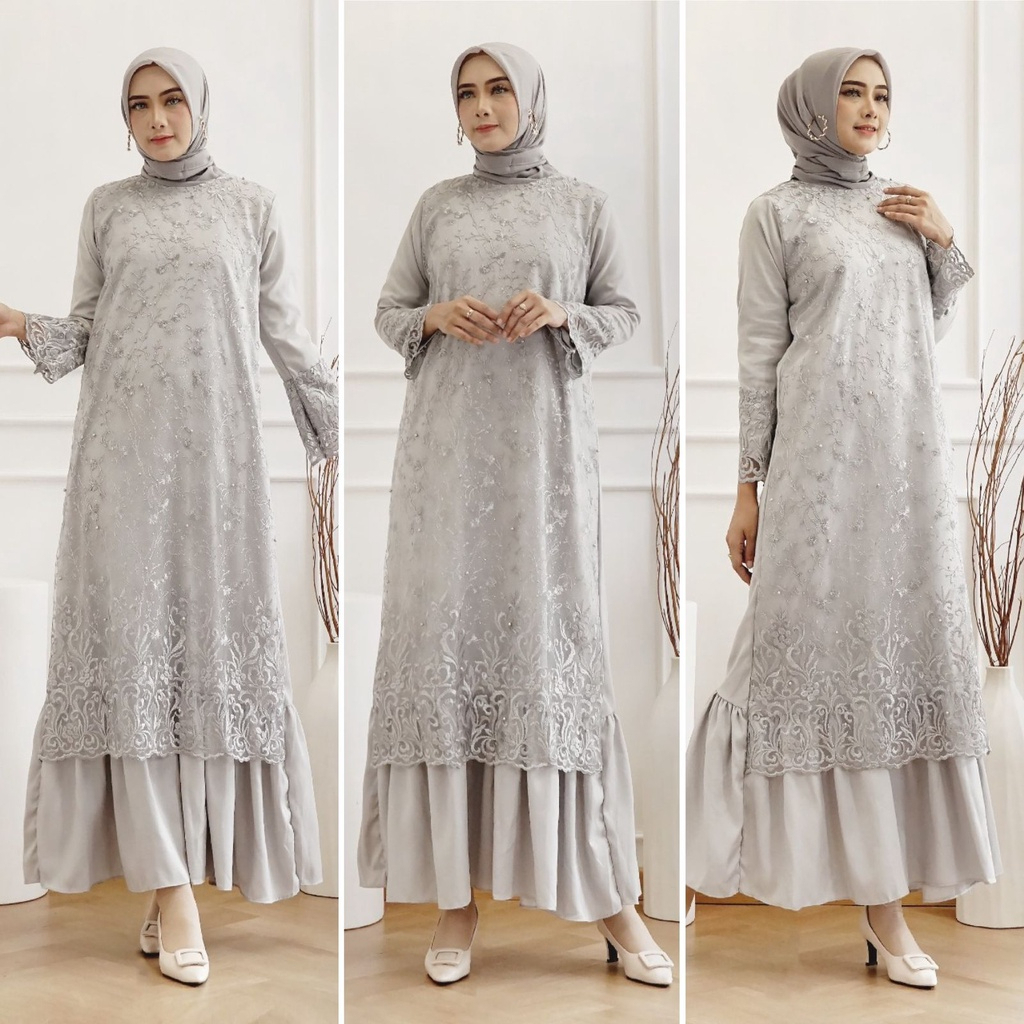 Pramitha XXL Series Gamis Motif Tile Eksklusif: Brukat Tile Premium dengan Bordir Mutiara Allsize Ov