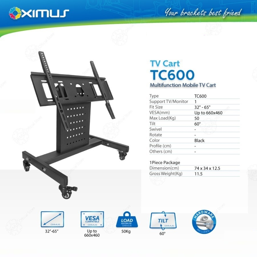 OXIMUS TC600 Bracket LED TV Monitor Stand Roda Panggung 32&quot; - 65&quot;