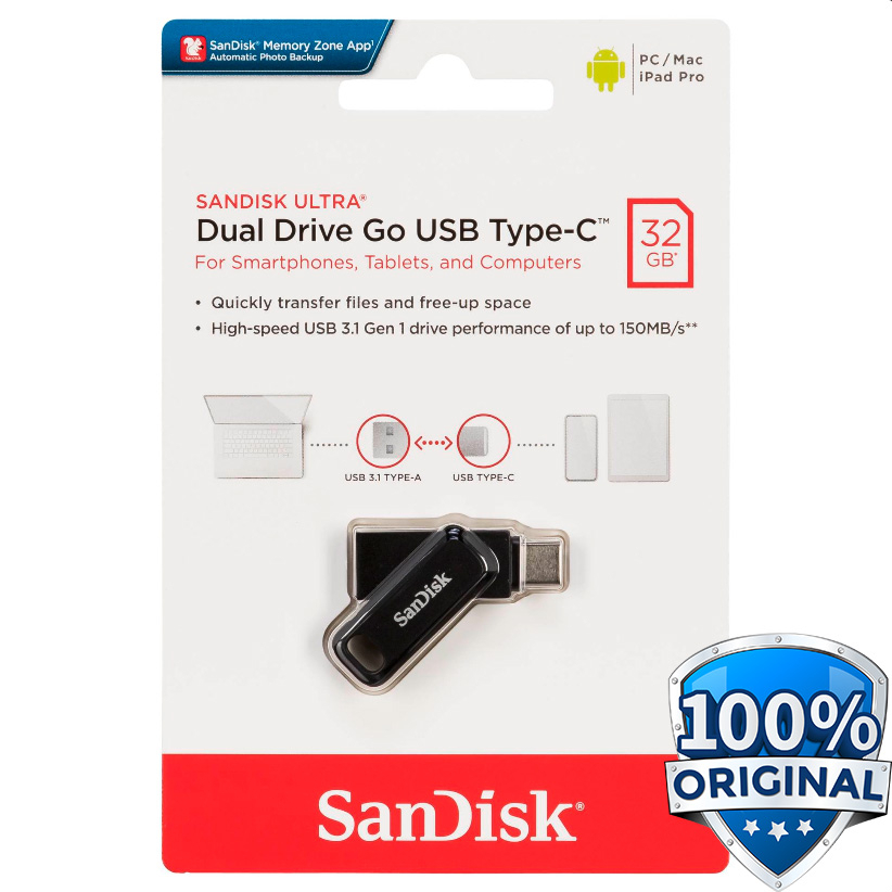 SanDisk Ultra Dual Drive Go USB Flashdisk OTG Type C 32Gb USB 3.1