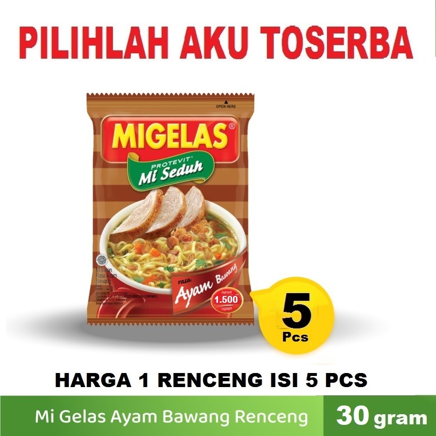 Mie Gelas Migelas Rasa Ayam Bawang @30 Gr -(HARGA 1 Renceng isi 5 Pcs)