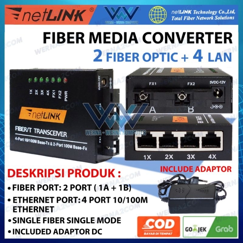 Media Konverter 2 FO 4 LAN 10/100 Ethernet Fiber Optic Converter