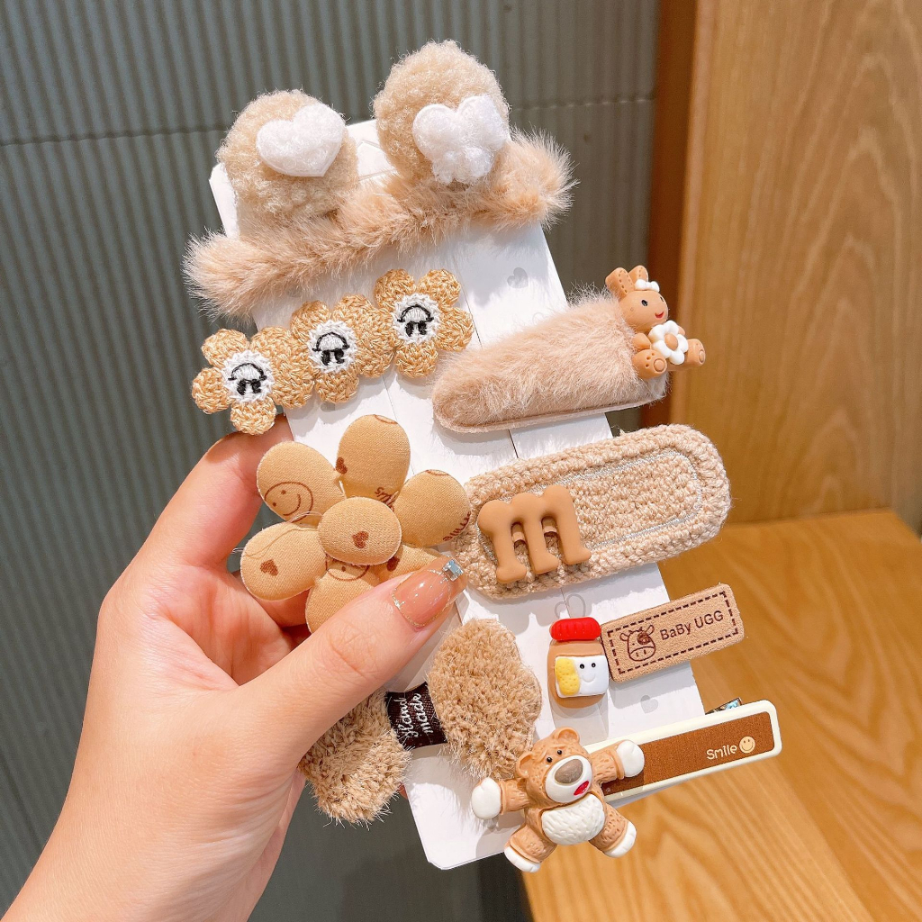 Jepit Rambut Hairclip Anak Remaja Seri Boneka Beruang Coklat Aksesoris Model Fashion Korea 1 set