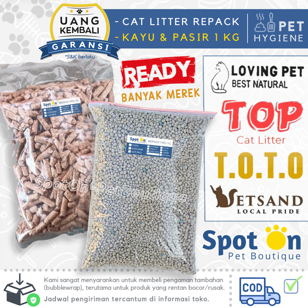 Pasir Kucing Wangi Gumpal 1Kg &amp; Pelet Kayu | Bentonite Zeolit 1 kg | Clumping Cat Litter Wood Pellet