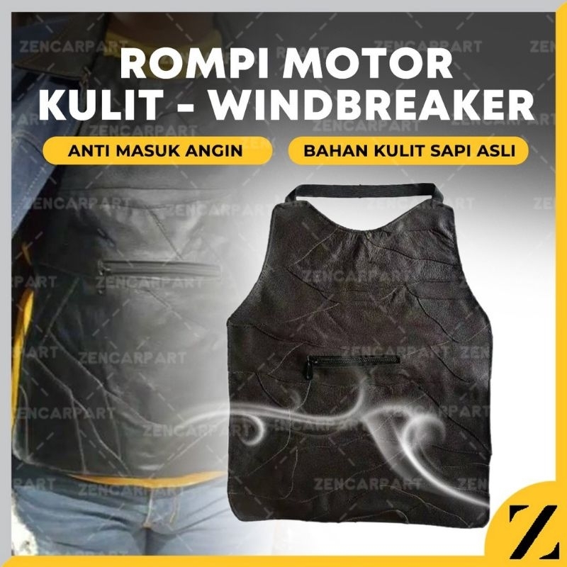 Rompi Kulit Motor Vest Penahan Anti Angin Pelindung Dada Windbreaker 1Sisi Saku Depan Kulit