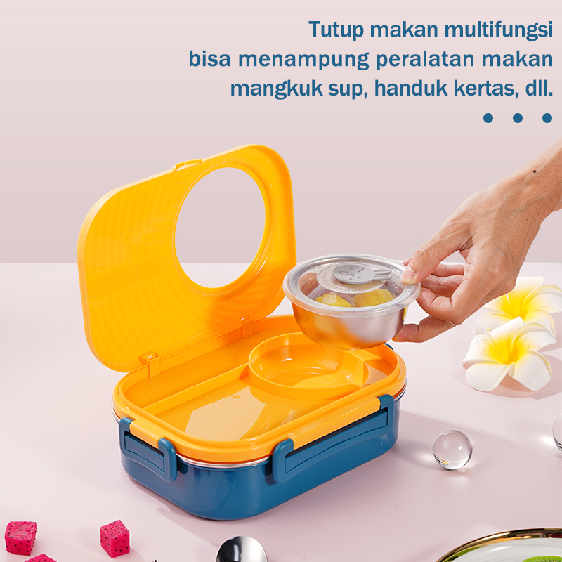 Letyeah &amp; Anantagt Tempat Kotak Makan Anak Dewasa 3 Grid Bento Lunch Box Stainless Steel 1000ml Mangkuk Sup