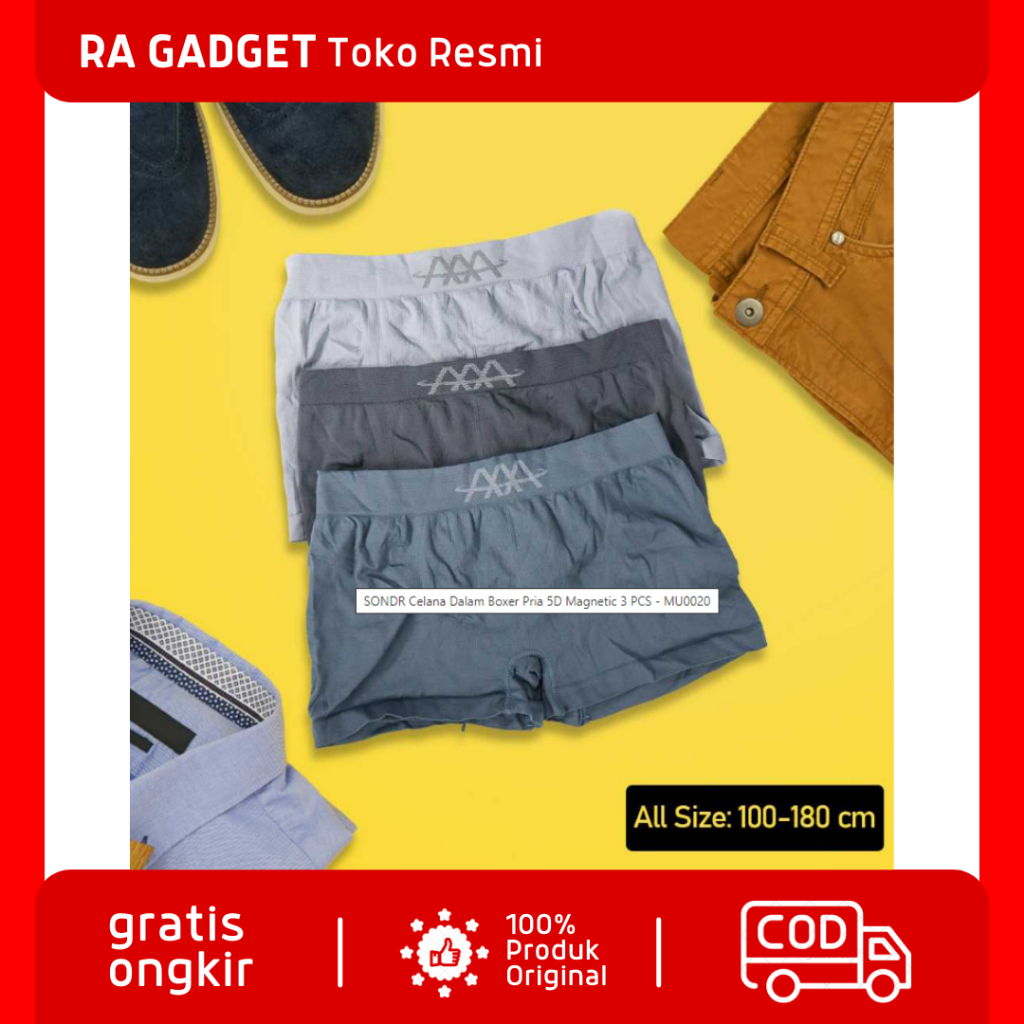 Celana Dalam Boxer Pria 5D Magnetic 3 PCS / Celana Dalam Pendek Cd Bokser Boxer Premium Pria Laki La