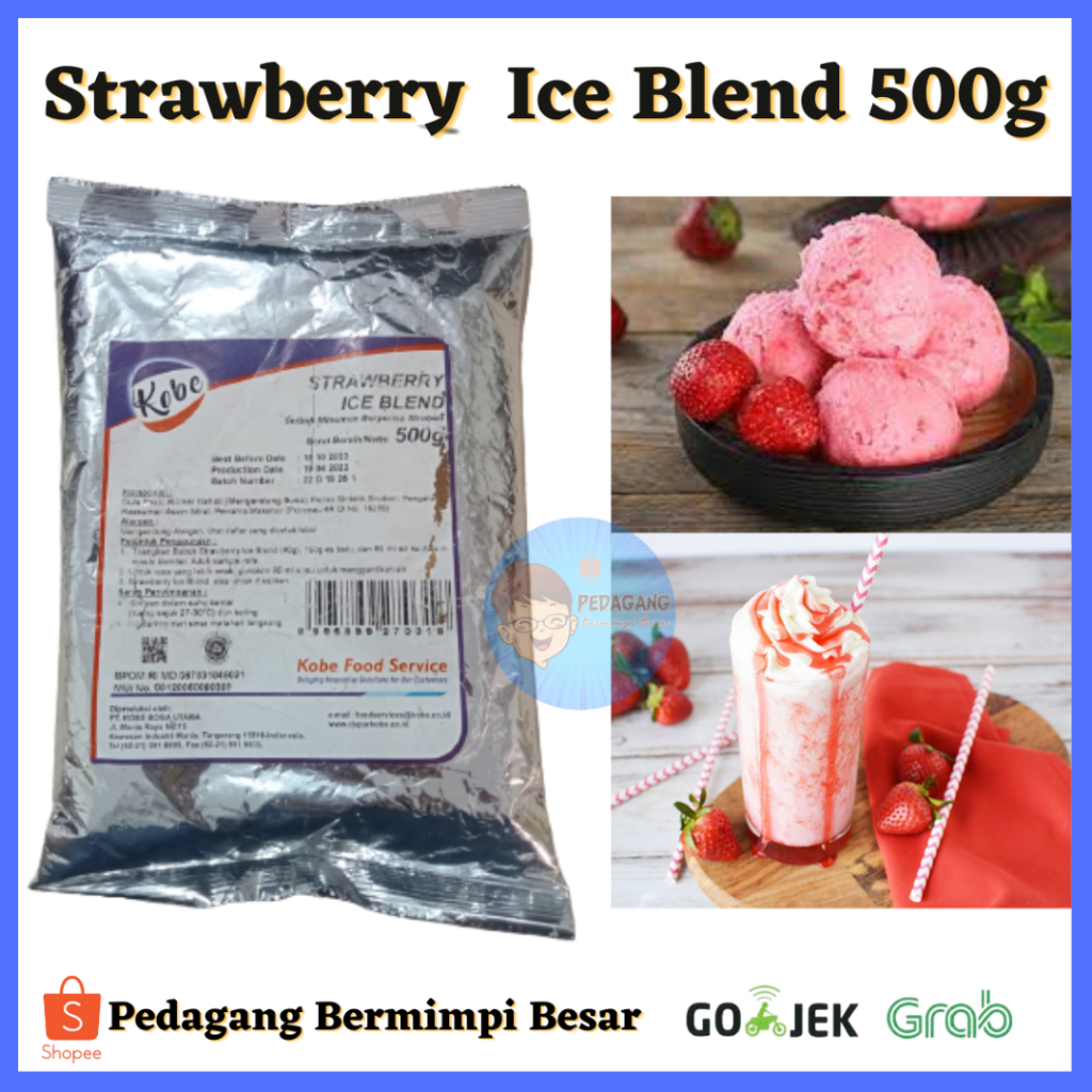 Kobe Strawberry Ice Blend 500g/ MILKSHAKE STRAWBERRY/ minuman Bubuk Strawberry Ice Blend