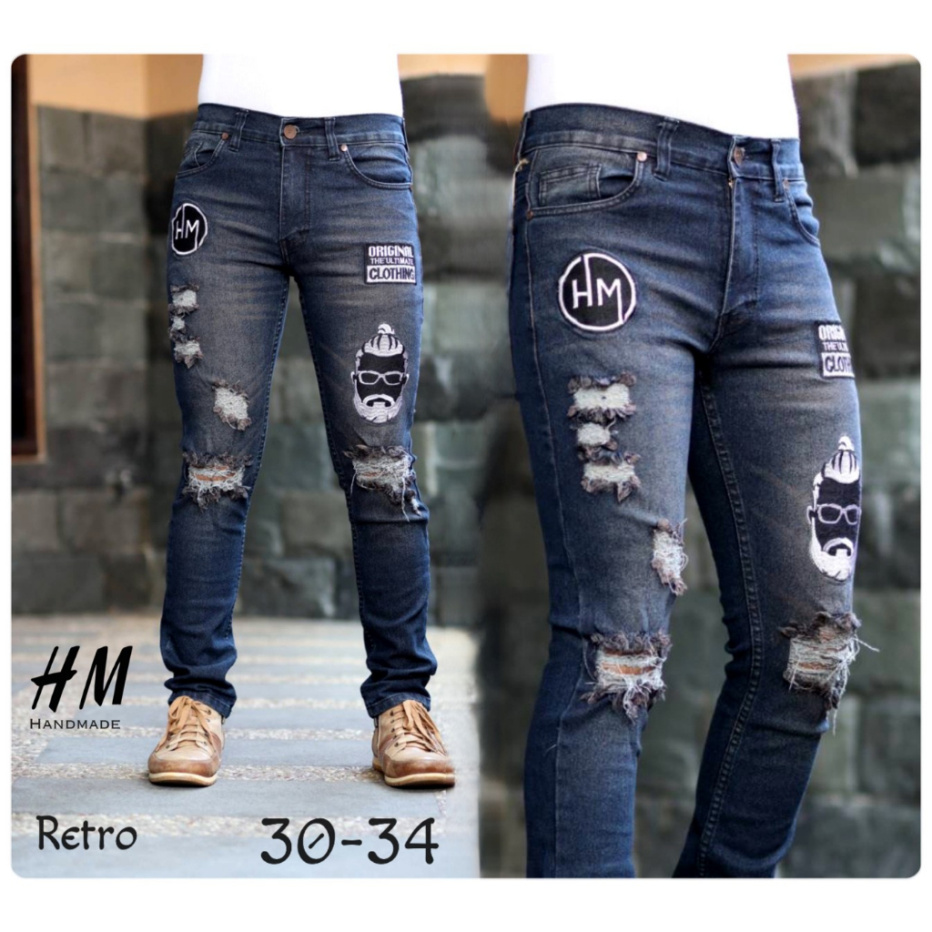 GEVAR Celana Jeans New Bikers Emblem Bordir Slimfit Denim Keren