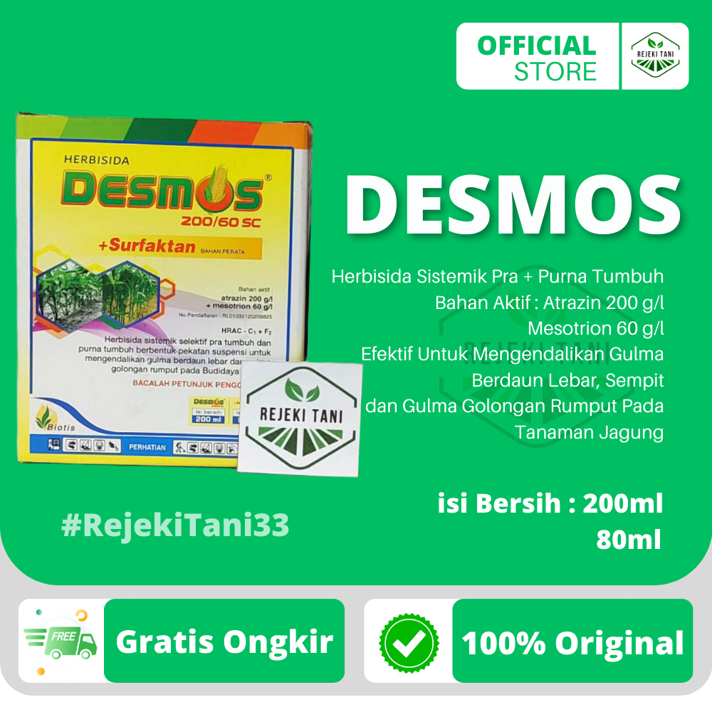 Herbisida Sistemik Selektif DESMOS 200/60 SC 200ml+80ml Racun Rumput Pra dan Purna Tumbuh Khusus Unt