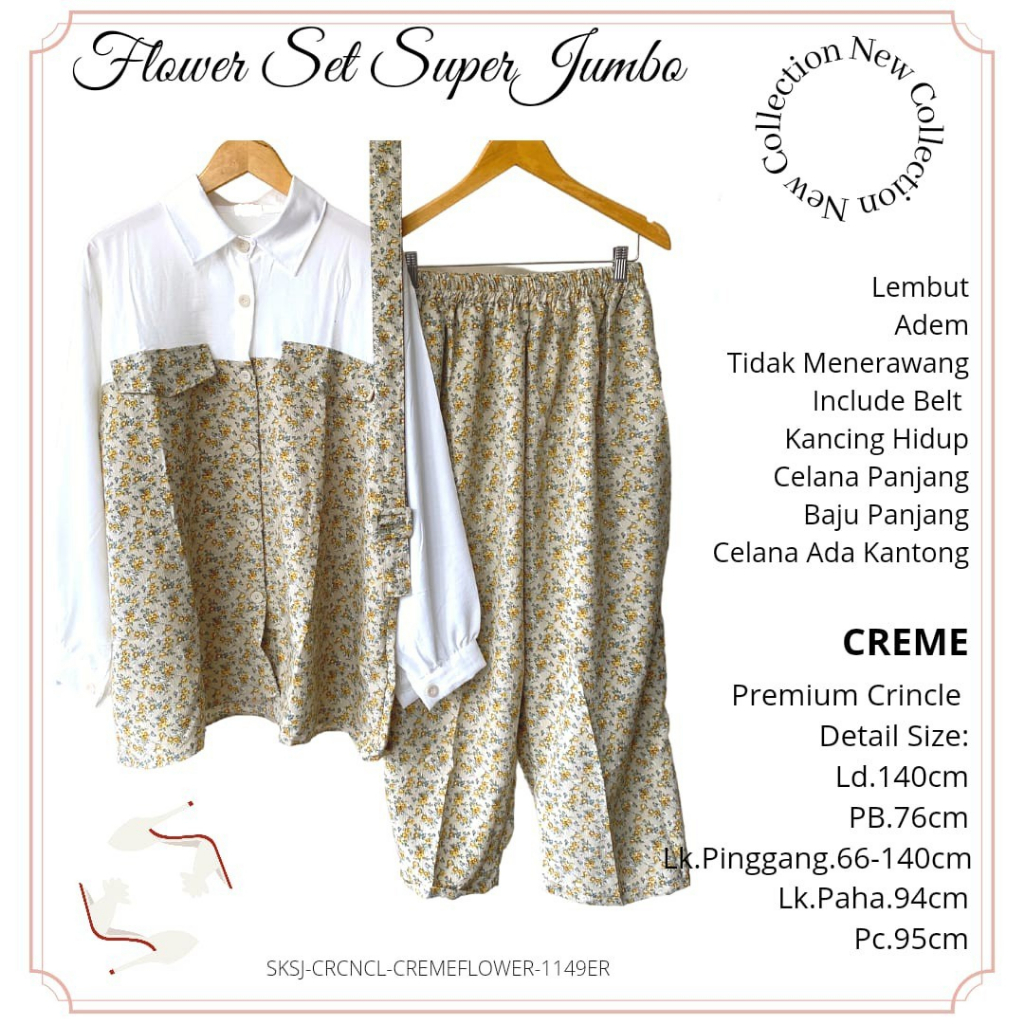 Setelan Wanita Kekinian Ld 140cm Panjang Terbaru Super Jumbo Premium Crinkle Adem Ld.140cm / Setelan