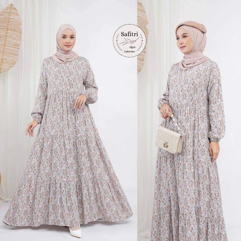 ALESHA DRESS Gamis rayon import premium bunga by Safitri Fashion