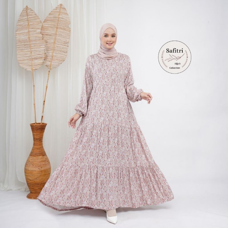 ALESHA DRESS Gamis rayon import premium bunga by Safitri Fashion