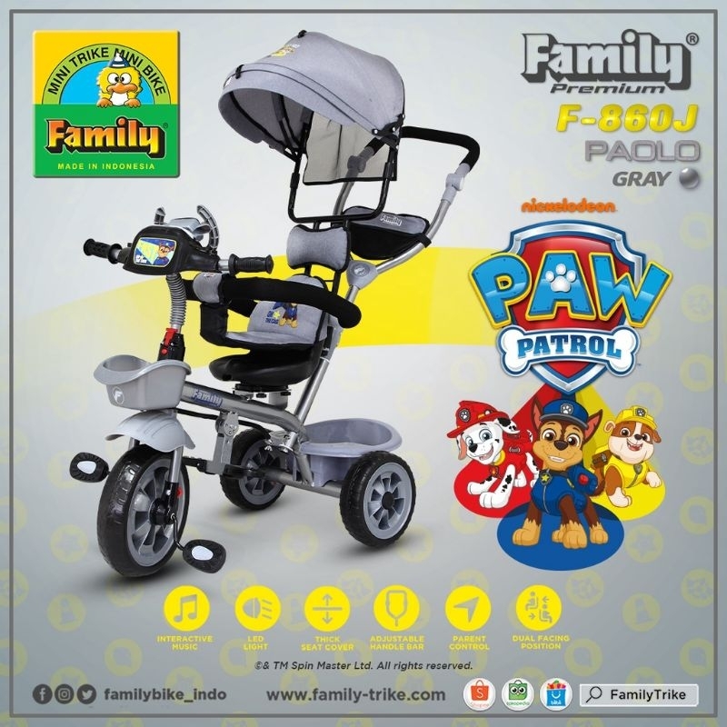 BISA COD READY SEPEDA ANAK RODA TIGA FAMILY F860J/DUDUKAN BISA DIPUTAR/CANOPI/MUSIK