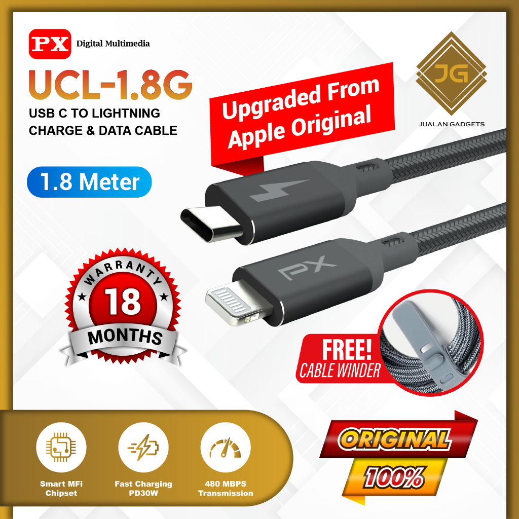 PX UCL-1.8G Kabel Data Type C To Lightning Fast Charging MFi
